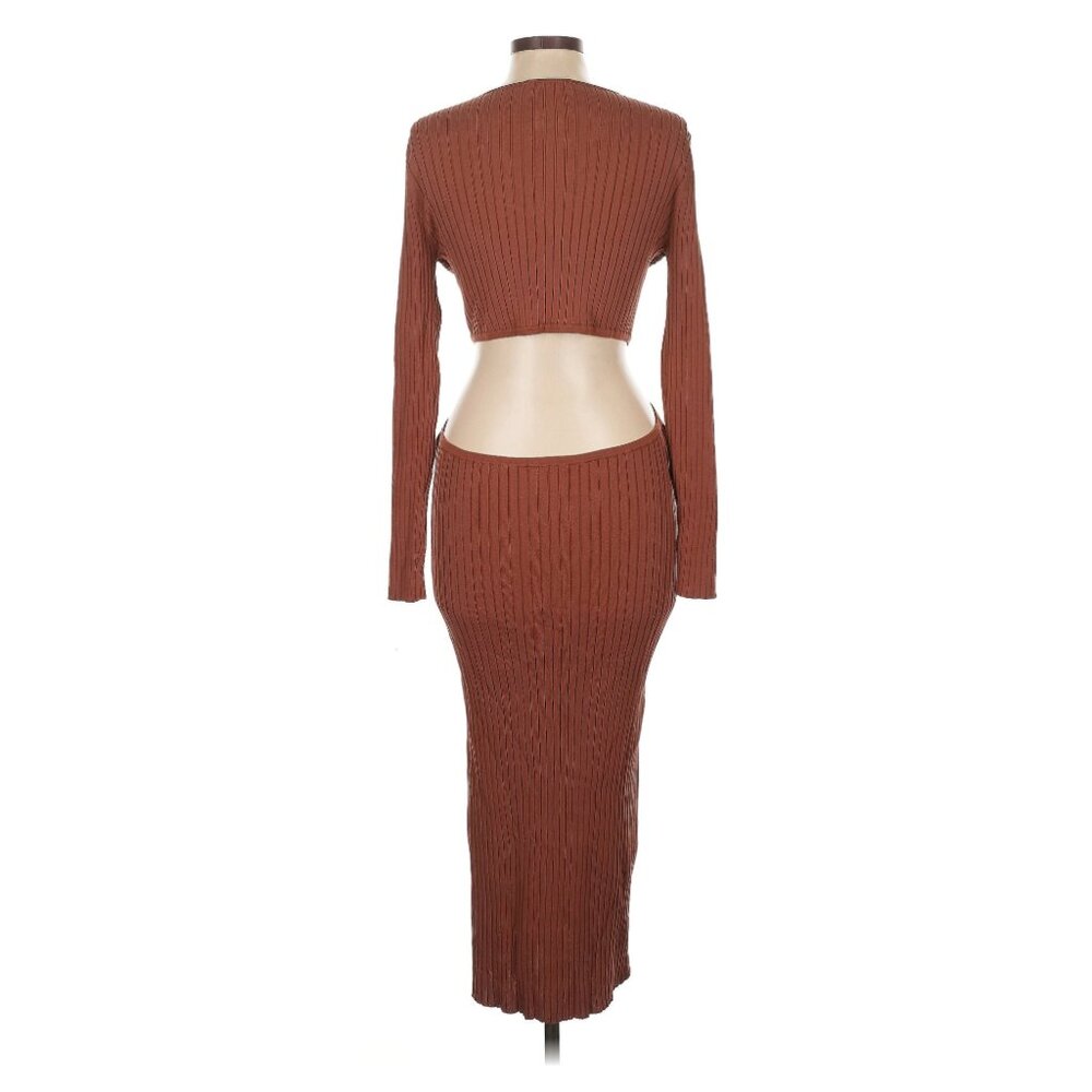 House Of Harlow 1960 Long Sleeve Ribbed O Ring Midi Dress Rust Orange - Fall - S - Picture 14 of 16